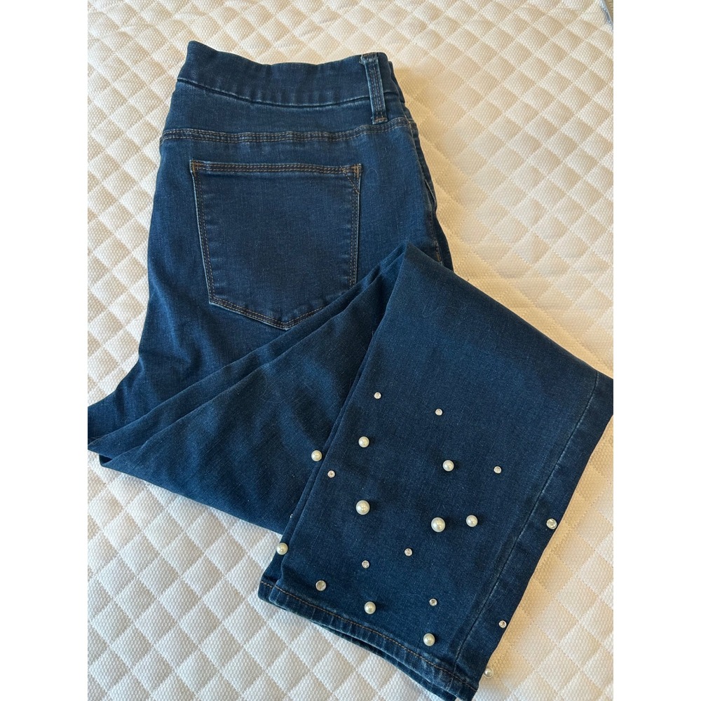 Women’s Dark Blue Pearl-Embellished Jeans